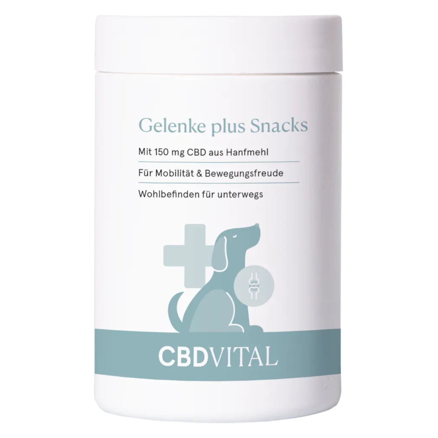 Produktverpackung Vorderseite von CBD VITAL Gelenksnacks für Hunde. Entdecke die schmackhaften Hundesnacks mit CBD. Jetzt auf cbd-cannabidiol.de kaufen!