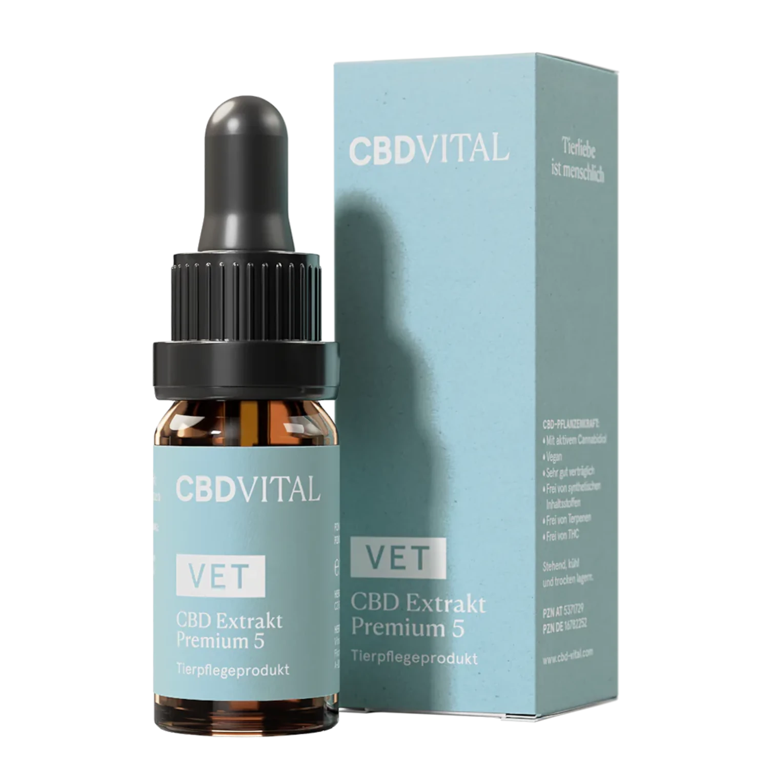 VET CBD Extrakt Premium 5 Seitenansicht. Hochwertiges CBD Öl für Hunde & Katzen von CBD VITAL. Entdecken Sie VET CBD Premium 5 und weitere CBD Produkte für Tiere auf cbd-cannabidiol.de