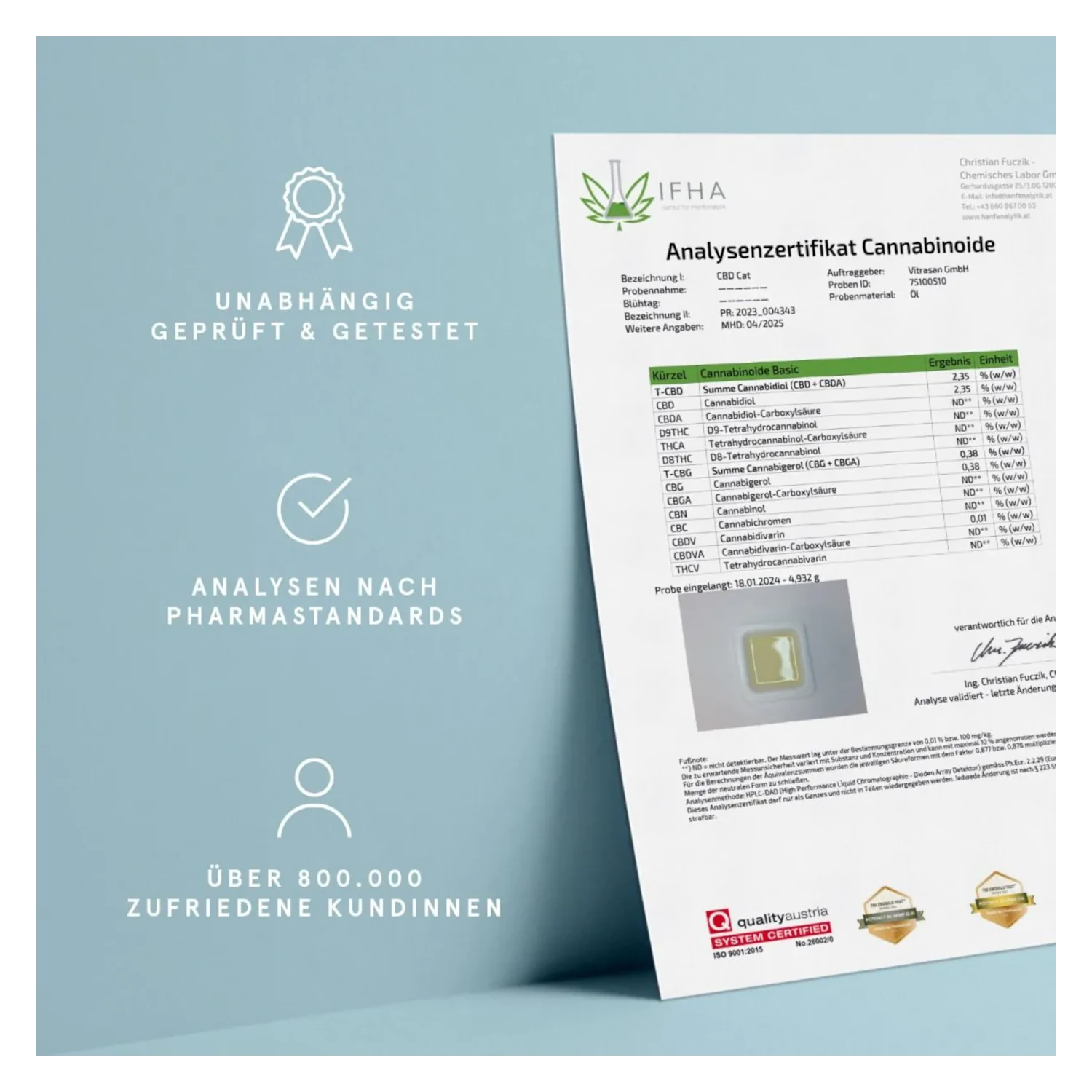 CBD Vital Hanföl Katze - Produktinformationen: Dateiliste zeigt Dokumente zum CBD Öl Premium Plus für Katzen, inkl. Analyse-Zertifikat. **Mehr zur Qualität auf CBD-Cannabidiol.de**
