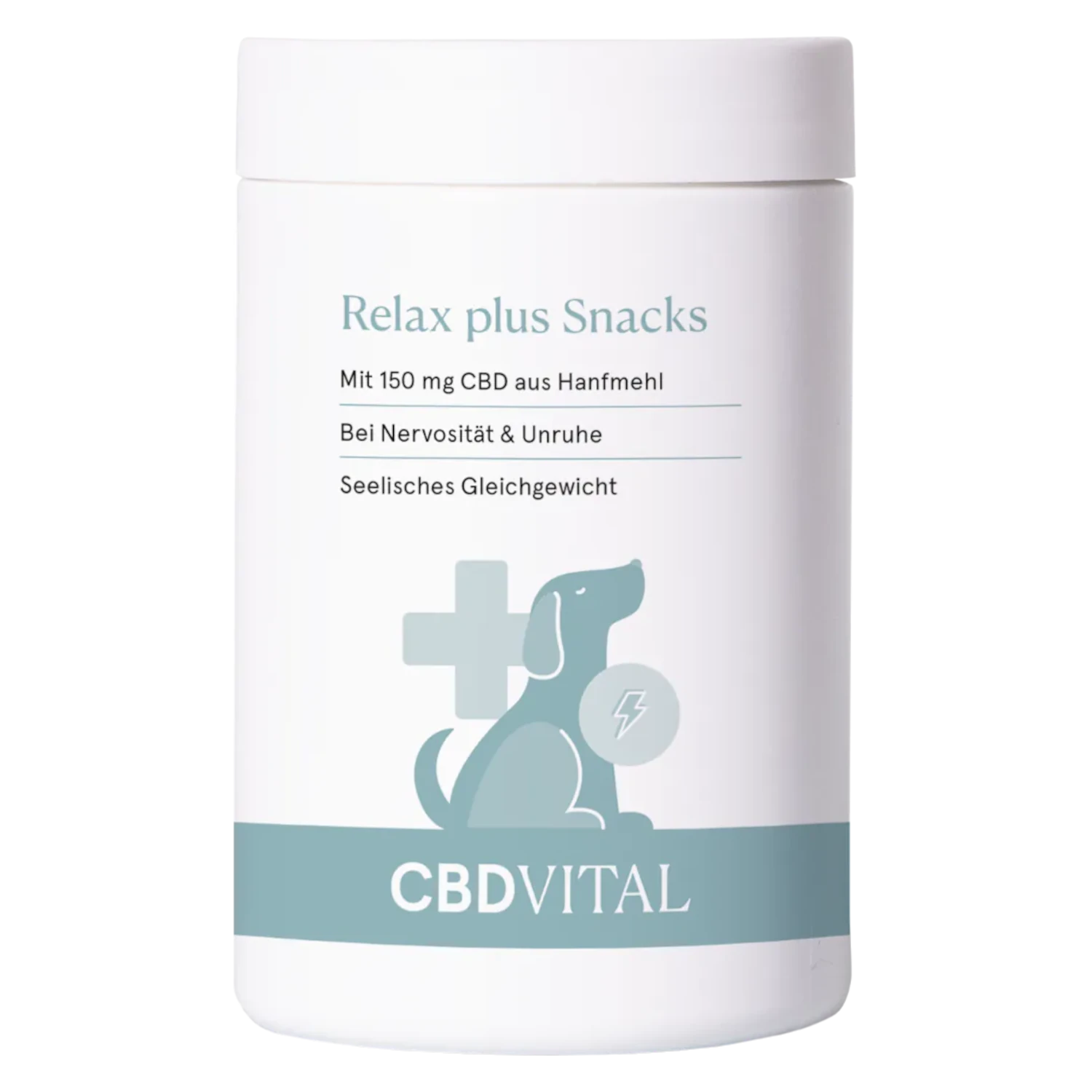 Produktetikett der CBD VITAL Relax Snacks für Hunde. Entdecken Sie die leckeren Hunde-Snacks von CBD VITAL. Weitere Informationen finden Sie auf cbd-cannabidiol.de